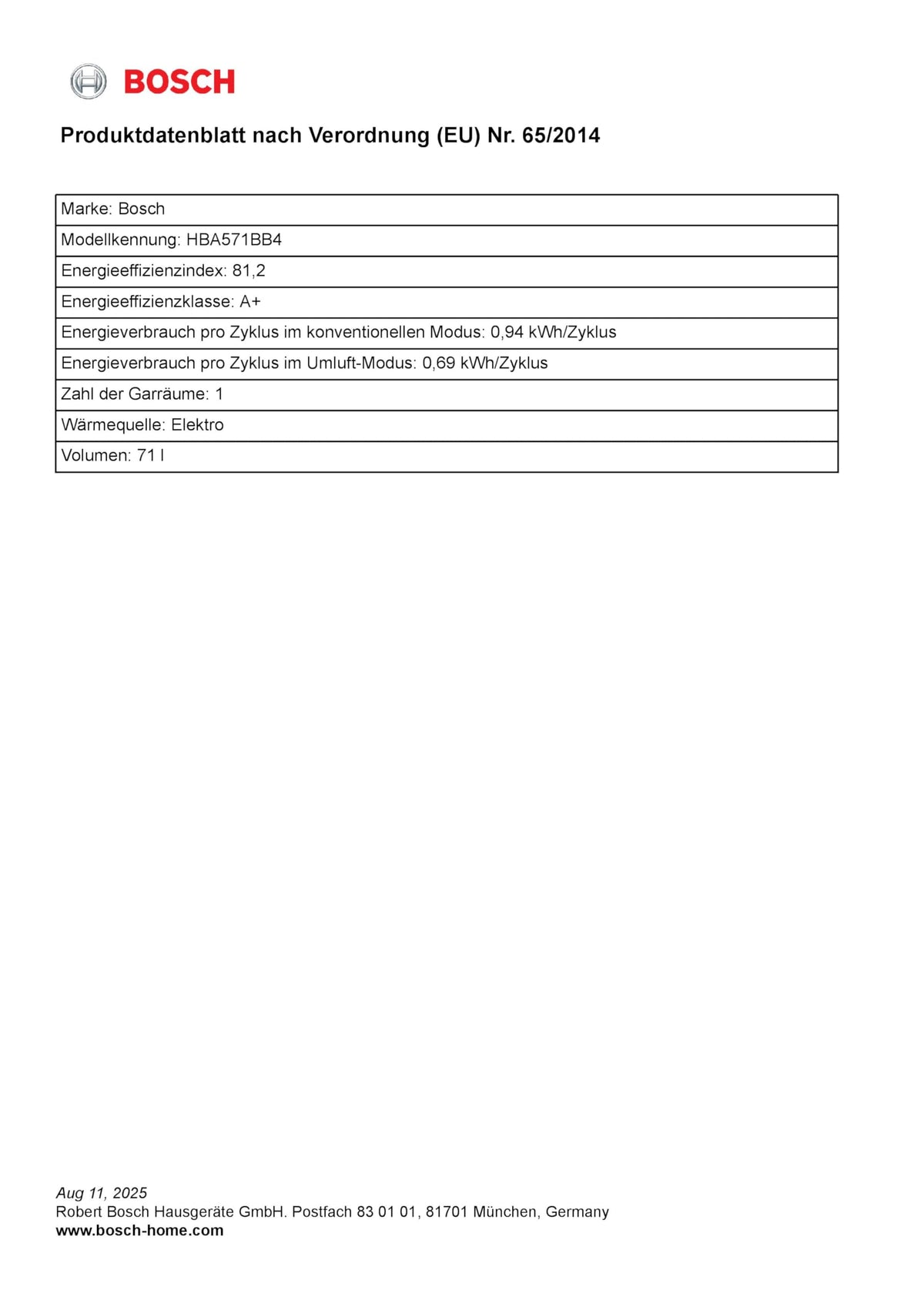Bosch HBA272BB3, Stiftung Warentest GUT (2,0)*, Serie 4 Einbau-Backofen 60 x 60 cm, Pyrolyse-Selbstreinigung & Hydrolyse