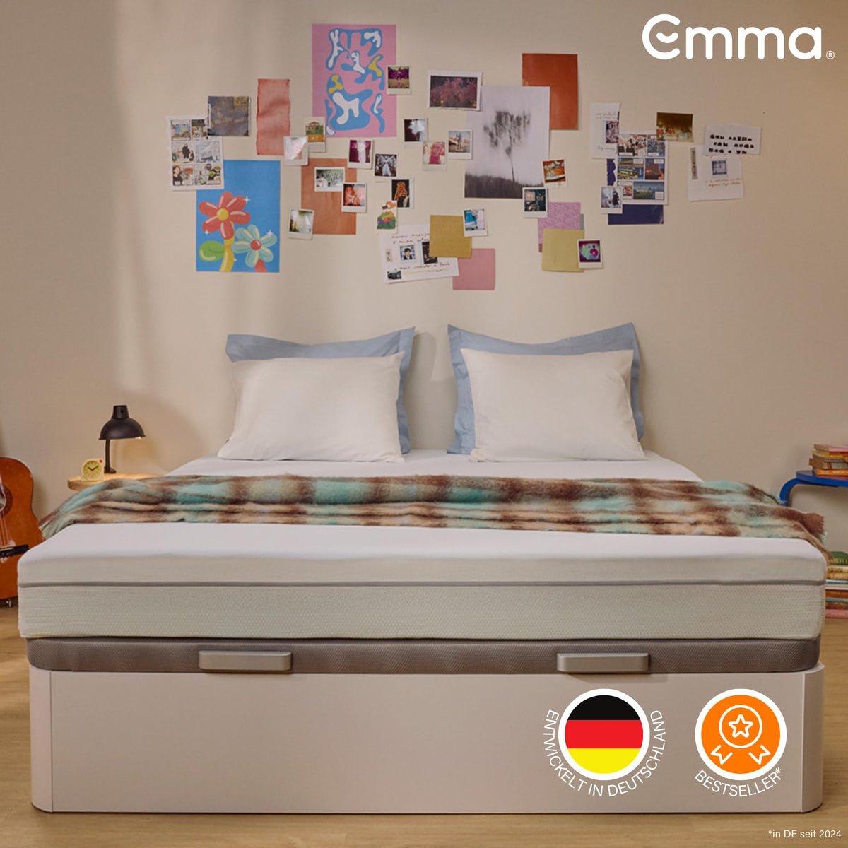 Emma One+ Matratze 100x200 H2 Mittelfest – Kühlende & atmungsaktive 3-Zonen-Schaummatratze – Ergonomisch
