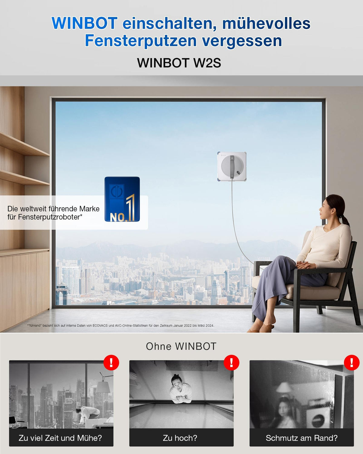 ECOVACS WINBOT W2S Omni Fensterputzroboter mit Multifunktionsstation
