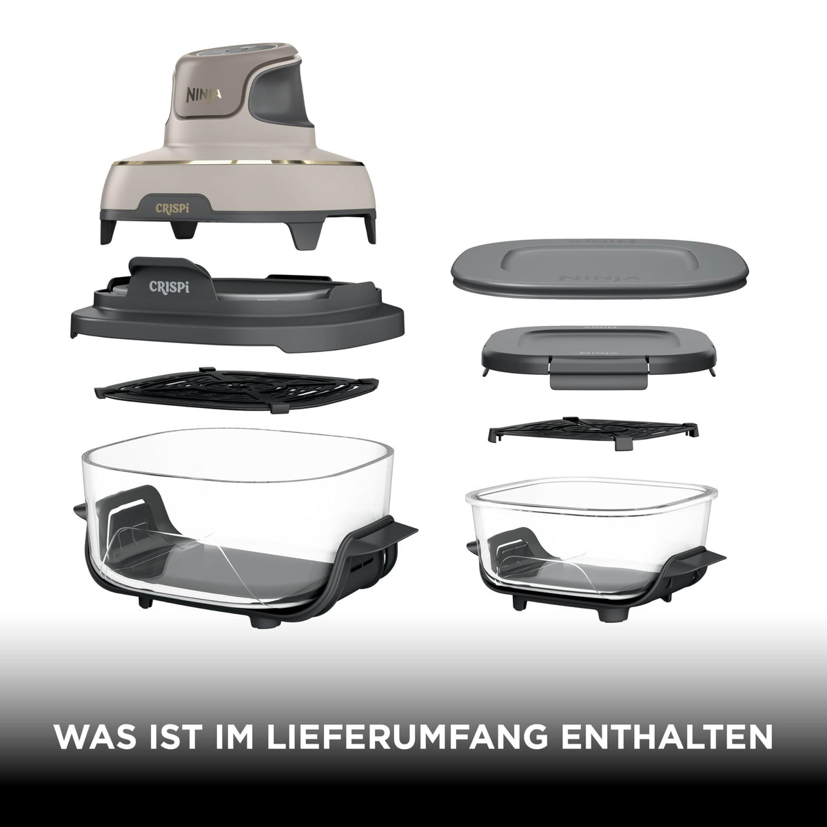 Ninja CRISPi tragbare Heißluftfritteuse, 3,8 l, 4-in-1, 1700 W, Stein