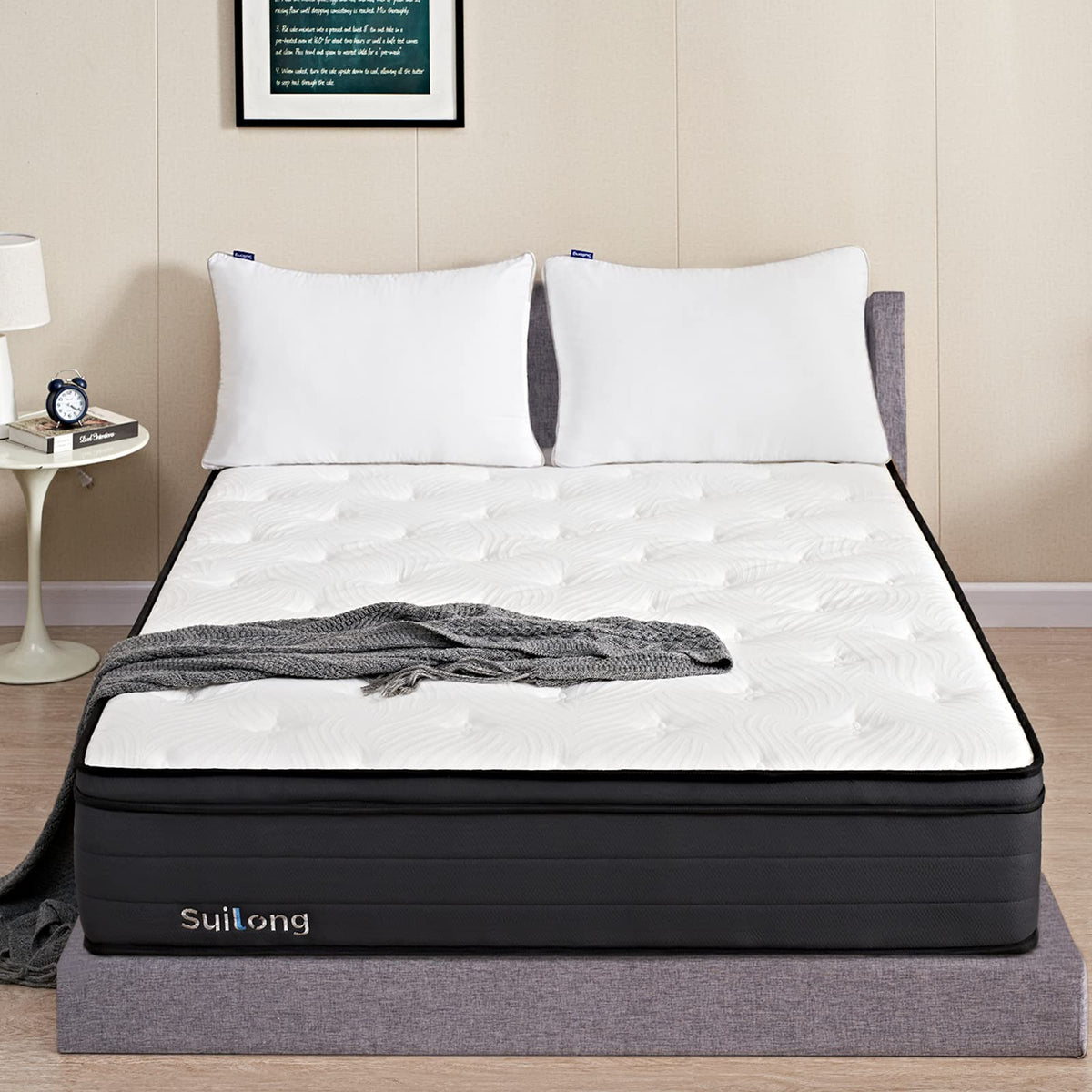 Suilong Matratze 180x200, Hoch 30cm, 7-Zonen Hybrid Taschenfederkern, H3-H4