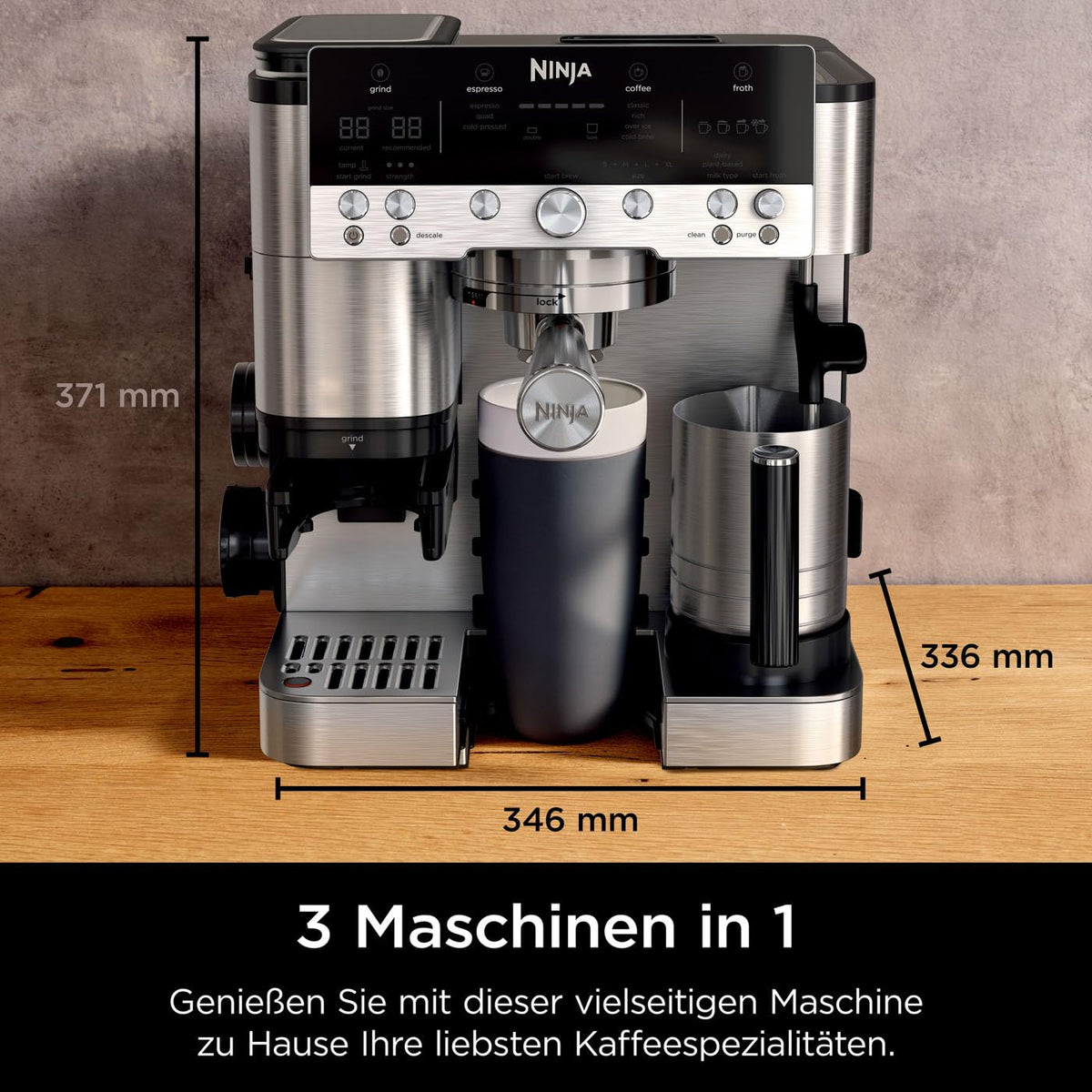 Ninja Luxe Premier 3-in-1 Kaffeemaschine, Espresso & Cold Brew, Grau-Metall