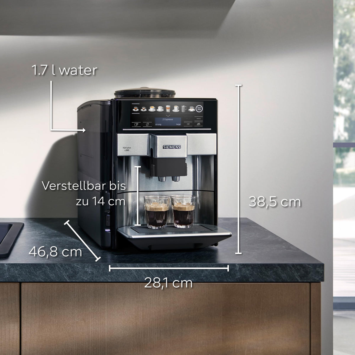 Siemens Kaffeevollautomat EQ6 plus s300, Milchsystem, 11 Getränke, automatische Reinigung des Milchsystems