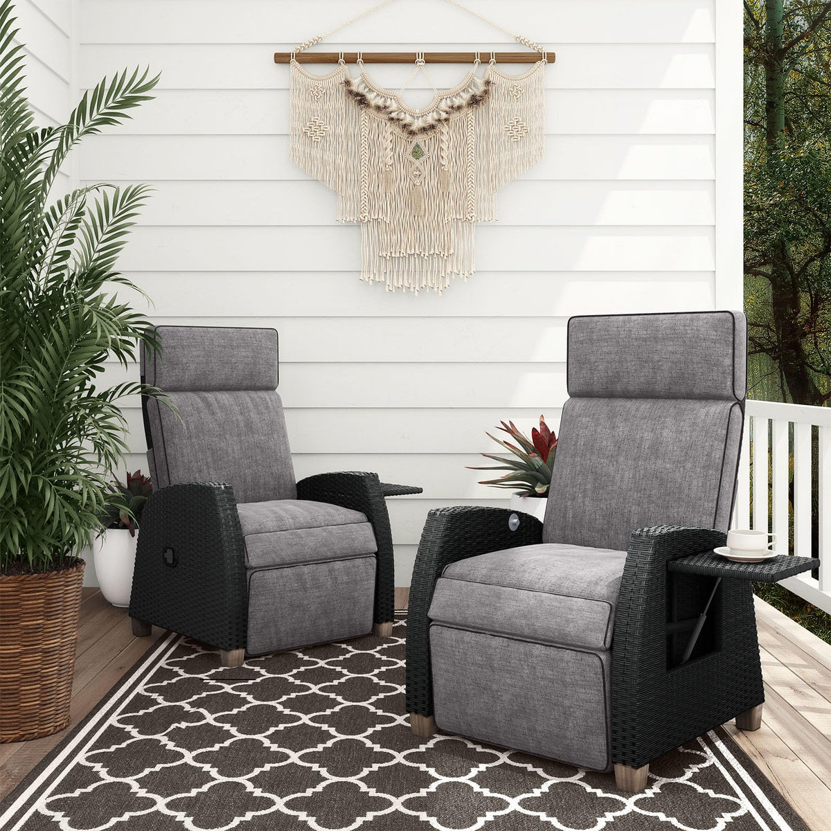 Grand patio Relaxliege Liegesessel mit Sitzkissen Gartensessel Verstellbare Rückenlehne Rattan Sonnenliege für Innen Außeneinsatz