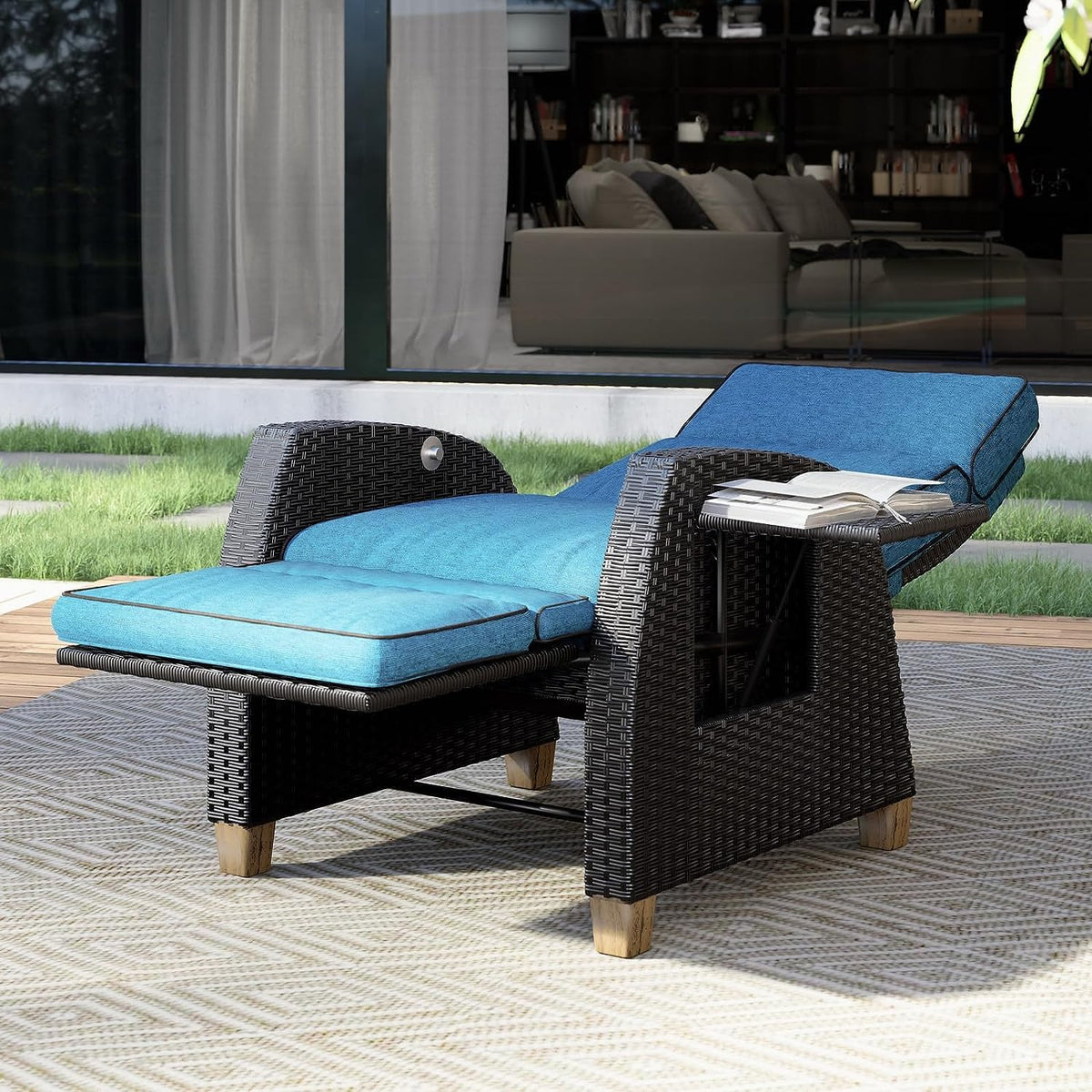 Grand patio Relaxliege Liegesessel mit Sitzkissen Gartensessel Verstellbare Rückenlehne Rattan Sonnenliege für Innen Außeneinsatz