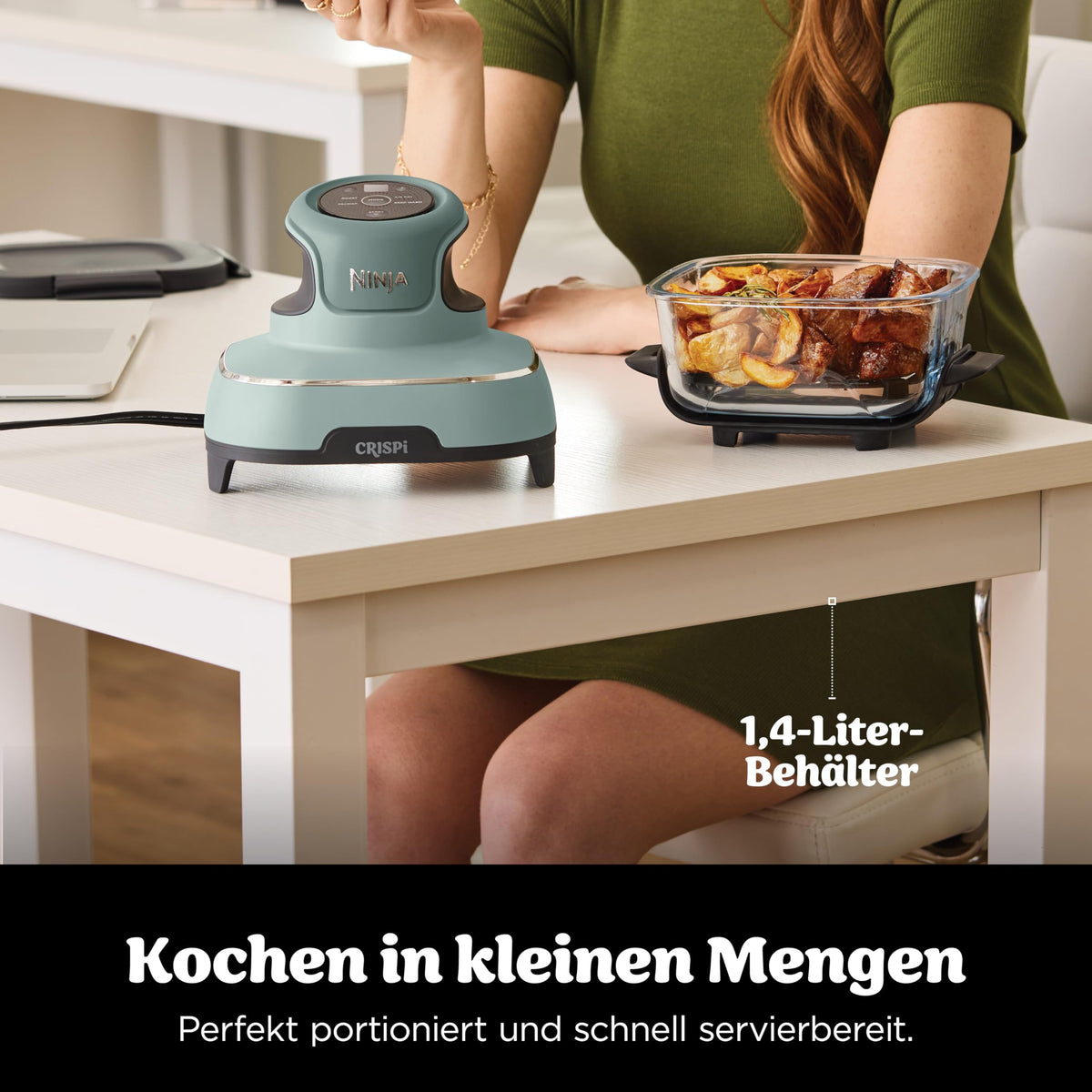 Ninja CRISPi tragbare Heißluftfritteuse, 3,8 l, 4-in-1, 1700 W, Stein