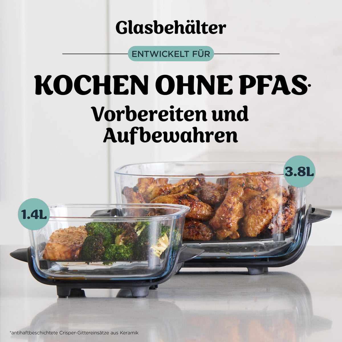 Ninja CRISPi tragbare Heißluftfritteuse, 3,8 l, 4-in-1, 1700 W, Stein