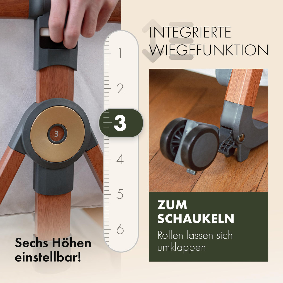 KUNU® Babybett - Beistellbett Baby mit Rollen für Boxspringbett - 3 in 1 rollbares Baby Bett Reise Babywiege