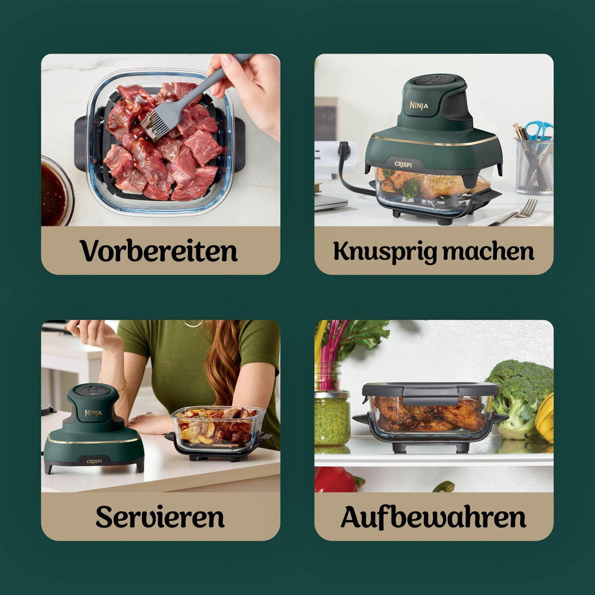 Ninja CRISPi tragbare Heißluftfritteuse, 3,8 l, 4-in-1, 1700 W, Stein