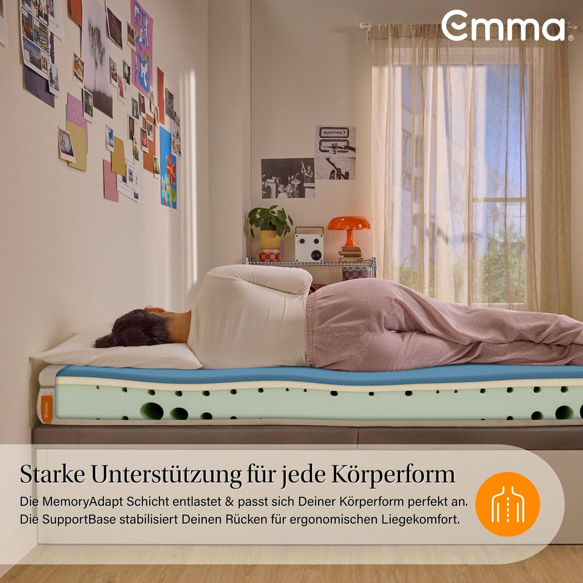 Emma One+ Matratze 100x200 H2 Mittelfest – Kühlende & atmungsaktive 3-Zonen-Schaummatratze – Ergonomisch