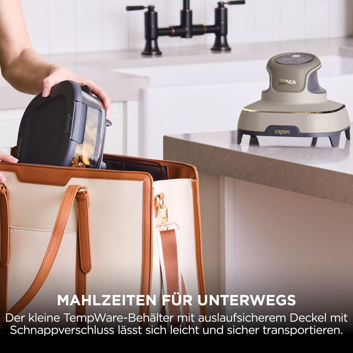 Ninja CRISPi tragbare Heißluftfritteuse, 3,8 l, 4-in-1, 1700 W, Stein