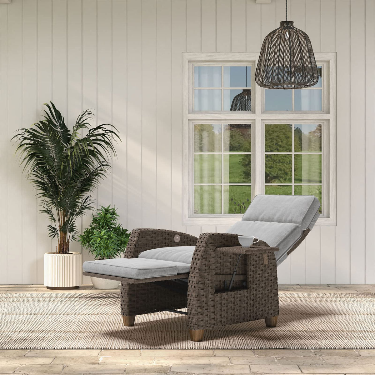 Grand patio Relaxliege Liegesessel mit Sitzkissen Gartensessel Verstellbare Rückenlehne Rattan Sonnenliege für Innen Außeneinsatz