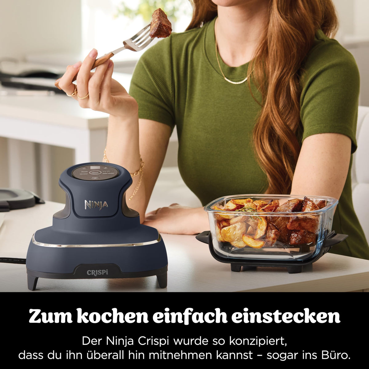 Ninja CRISPi tragbare Heißluftfritteuse, 3,8 l, 4-in-1, 1700 W, Stein