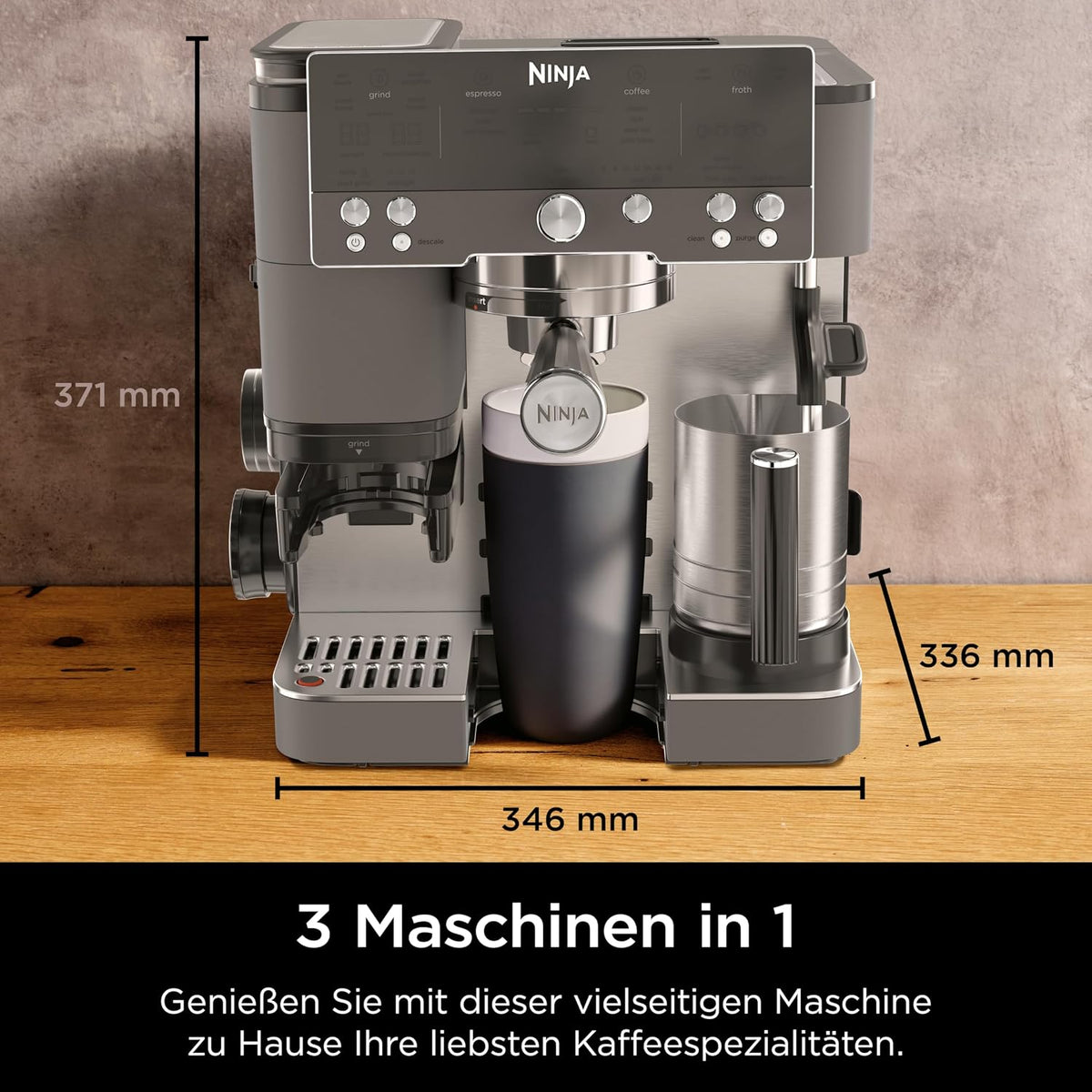 Ninja Luxe Premier 3-in-1 Kaffeemaschine, Espresso & Cold Brew, Grau-Metall