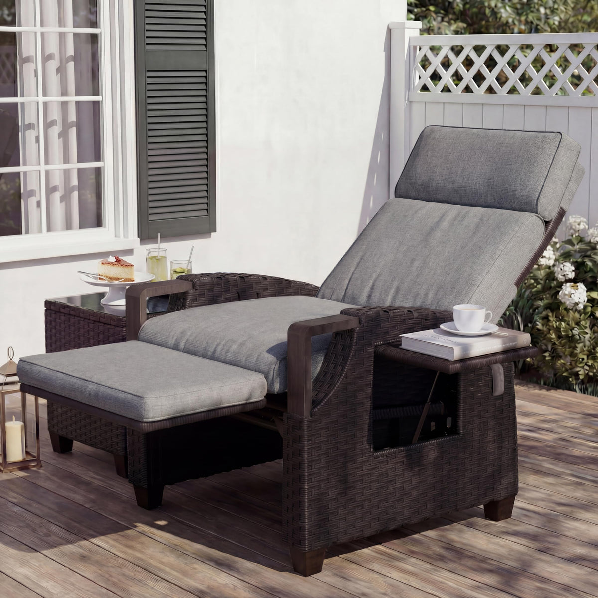 Grand patio Relaxliege Liegesessel mit Sitzkissen Gartensessel Verstellbare Rückenlehne Rattan Sonnenliege für Innen Außeneinsatz