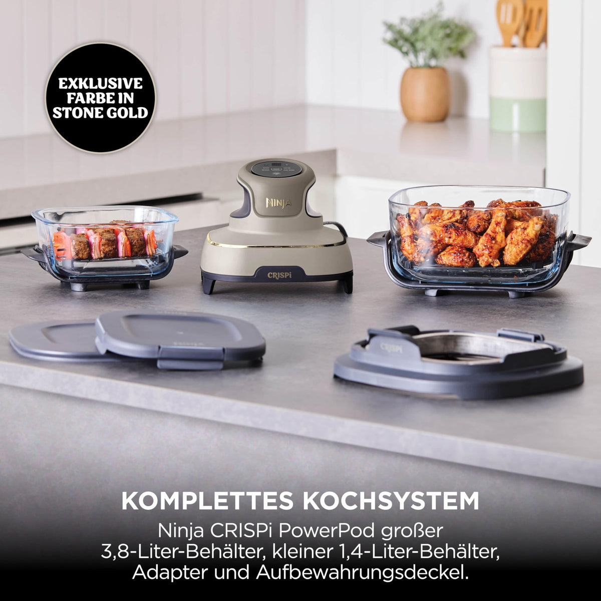 Ninja CRISPi tragbare Heißluftfritteuse, 3,8 l, 4-in-1, 1700 W, Stein