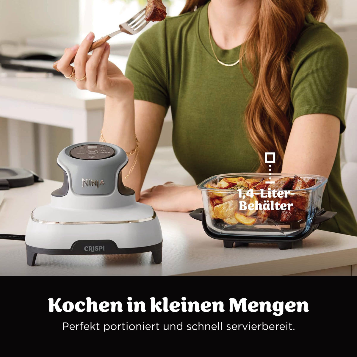 Ninja CRISPi tragbare Heißluftfritteuse, 3,8 l, 4-in-1, 1700 W, Stein