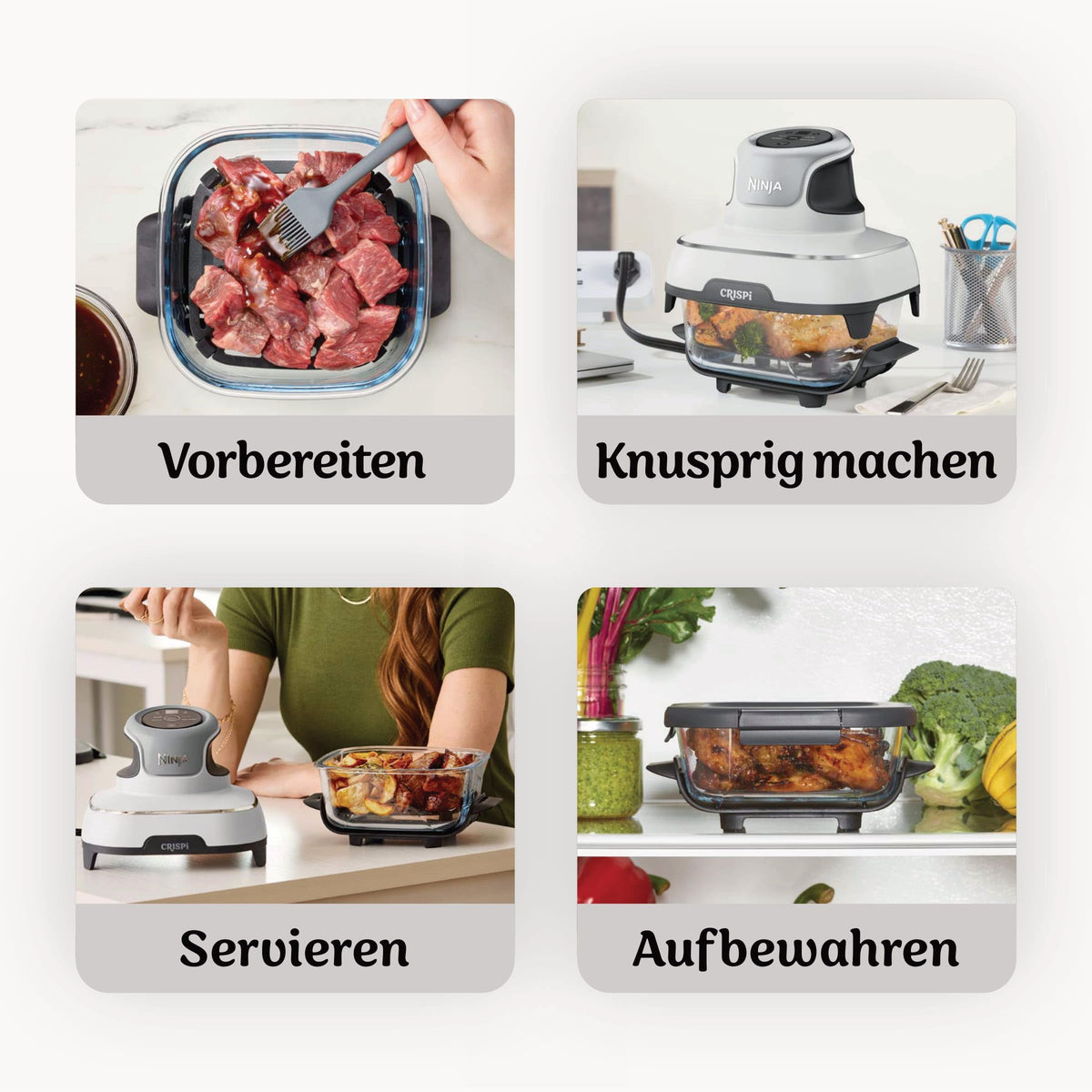 Ninja CRISPi tragbare Heißluftfritteuse, 3,8 l, 4-in-1, 1700 W, Stein
