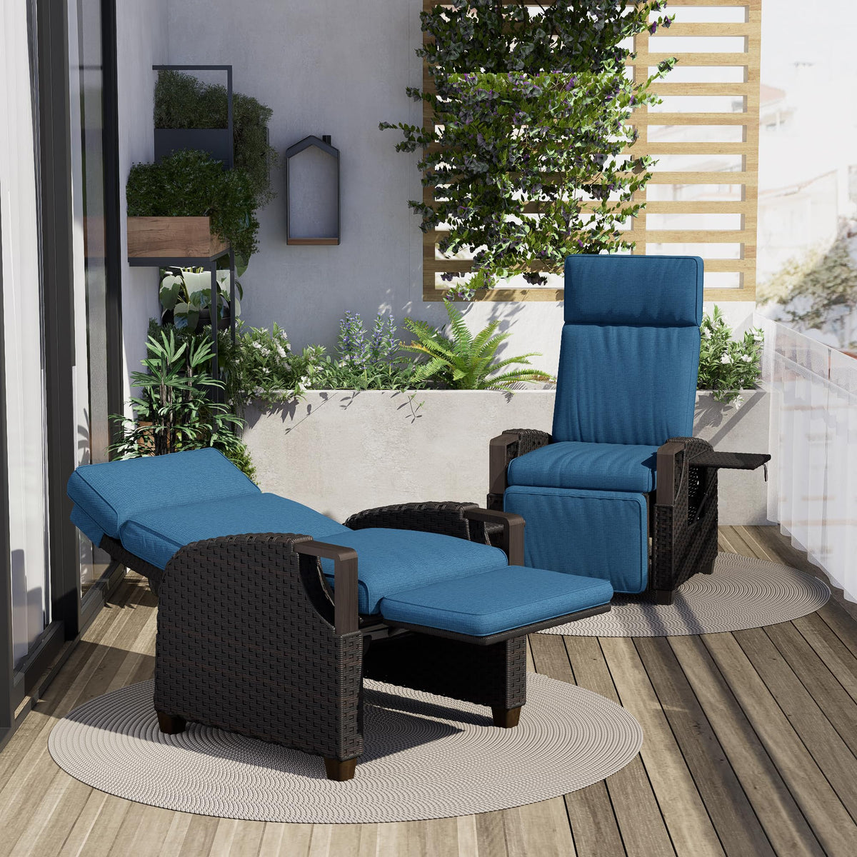 Grand patio Relaxliege Liegesessel mit Sitzkissen Gartensessel Verstellbare Rückenlehne Rattan Sonnenliege für Innen Außeneinsatz