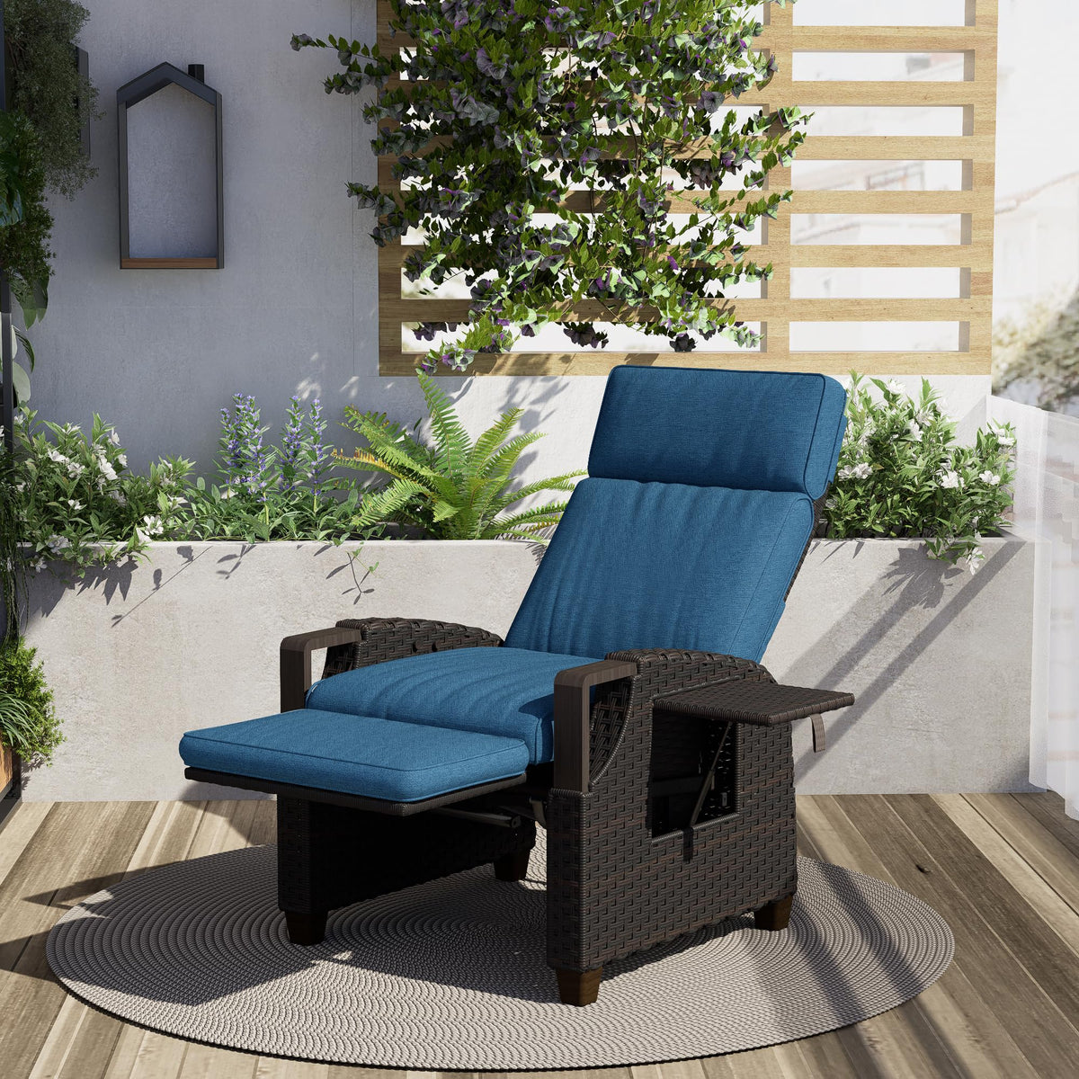 Grand patio Relaxliege Liegesessel mit Sitzkissen Gartensessel Verstellbare Rückenlehne Rattan Sonnenliege für Innen Außeneinsatz